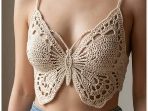 Crochet beige Butterfly top