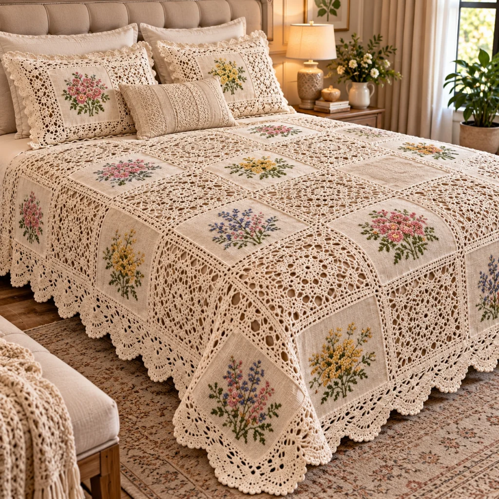 Vintage Floral lace crochet bedspread pattern — Free Crochet Pattern ...